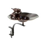 Ophelia & Co. Antiqued Birdbath w/Birds w/ Rail Mount Bracket Metal/Copper in Black/Brown | 15.5 H x 18.75 W x 13 D in | Wayfair BB-02AB-RM