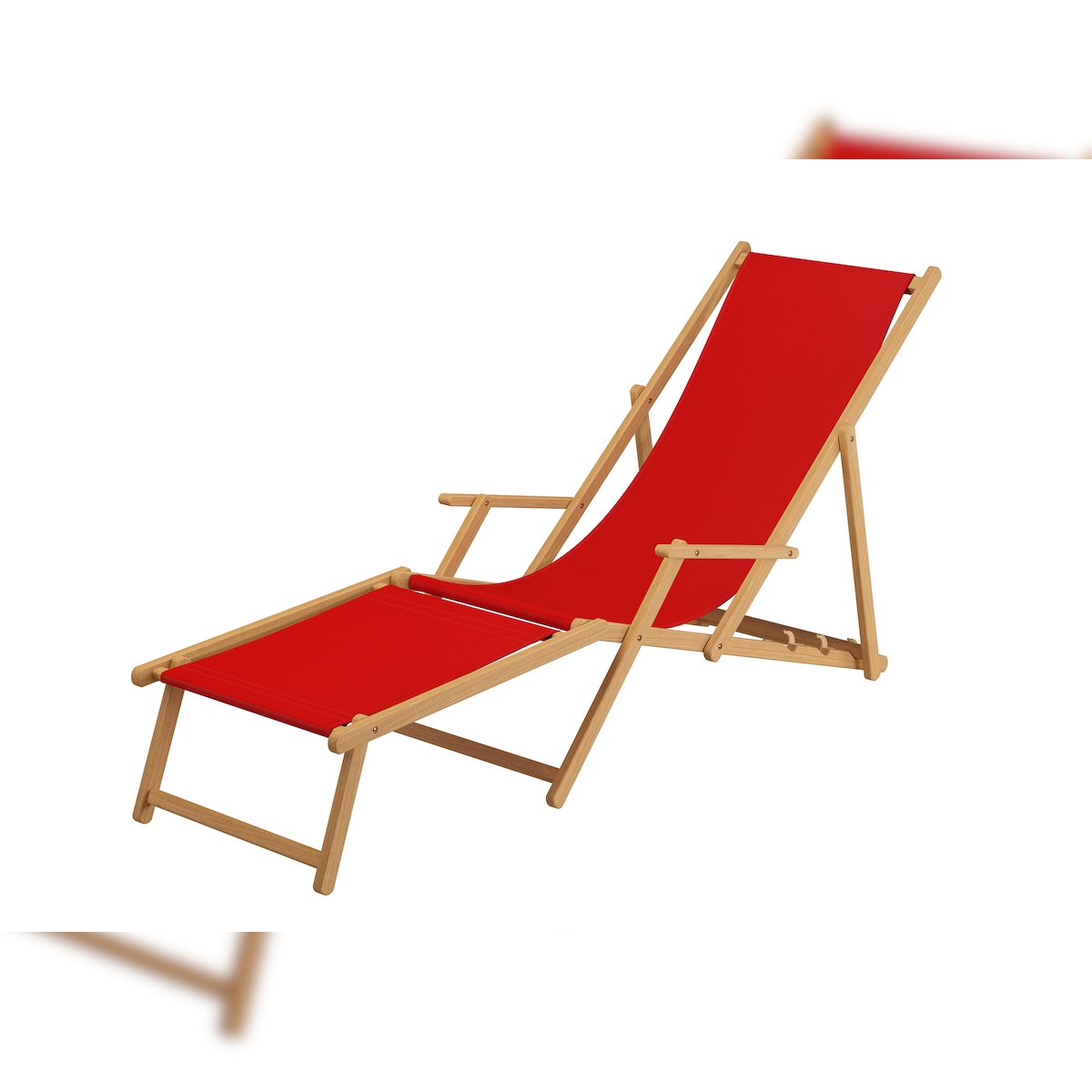 Erst-Holz Liegestuhl rot Fußablage Kissen Deckchair klappbar Sonnenliege Holz Gartenliege 10-308 N F KD Image