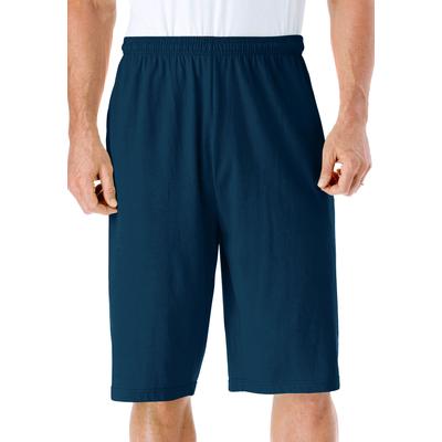 Men's Big & Tall Lightweight Extra Long Jersey Shorts by KingSize in Navy (Size 5XL)