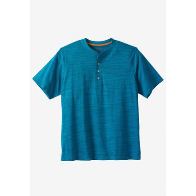 Men’s Big & Tall Heavyweight Short-Sleeve Henley Shirt by Boulder Creek in Classic Teal Marl (Size 5XL)