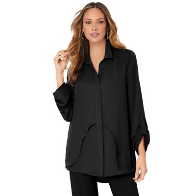 Plus Size Women's Georgette Overlay Big Shirt by Roaman's in Black (Size 18 W) Long Shirt Blouse
