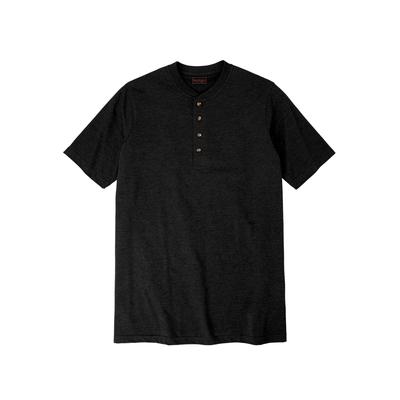 Men’s Big & Tall Heavyweight Longer-Length Short-Sleeve Henley Shirt by Boulder Creek in Black (Size L)
