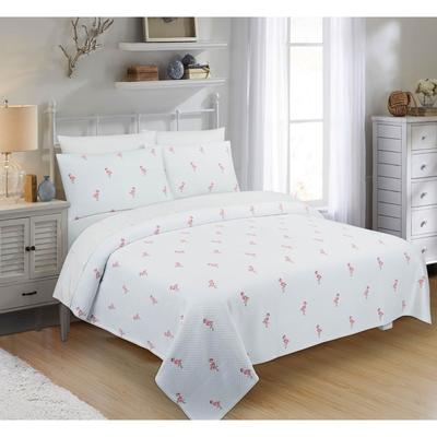 Flamingo Coverlet by Sky Home in White Pink (Size FL/QUE)