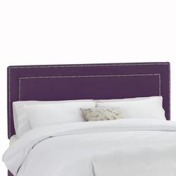 Velvet with Brass Nailhead Trim Queen Headboard by Skyline Furniture in Aubergine