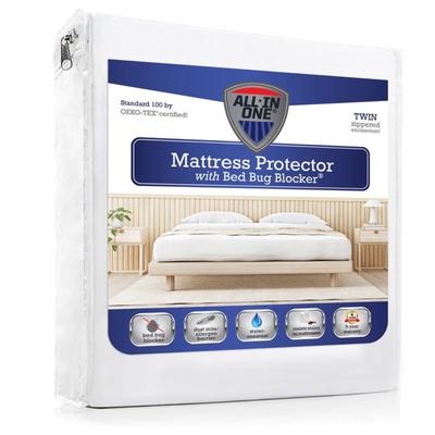 All-In-One Bed Zippered Mattress Cover with Bug Blocker by Levinsohn Textiles in White (Size QUEEN)
