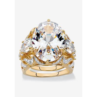 Gold-Plated Oval Cut Bridal Ring Set Cubic Zirconia (15 3/4 cttw TDW) by PalmBeach Jewelry in Gold (Size 6)