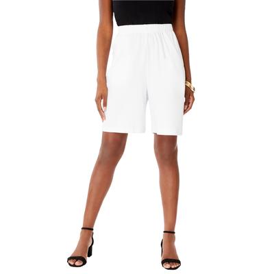Plus Size Women's Plus Size Soft Knit Pull-On Short by Roaman's in White (Size S) Pull On Elastic Waist