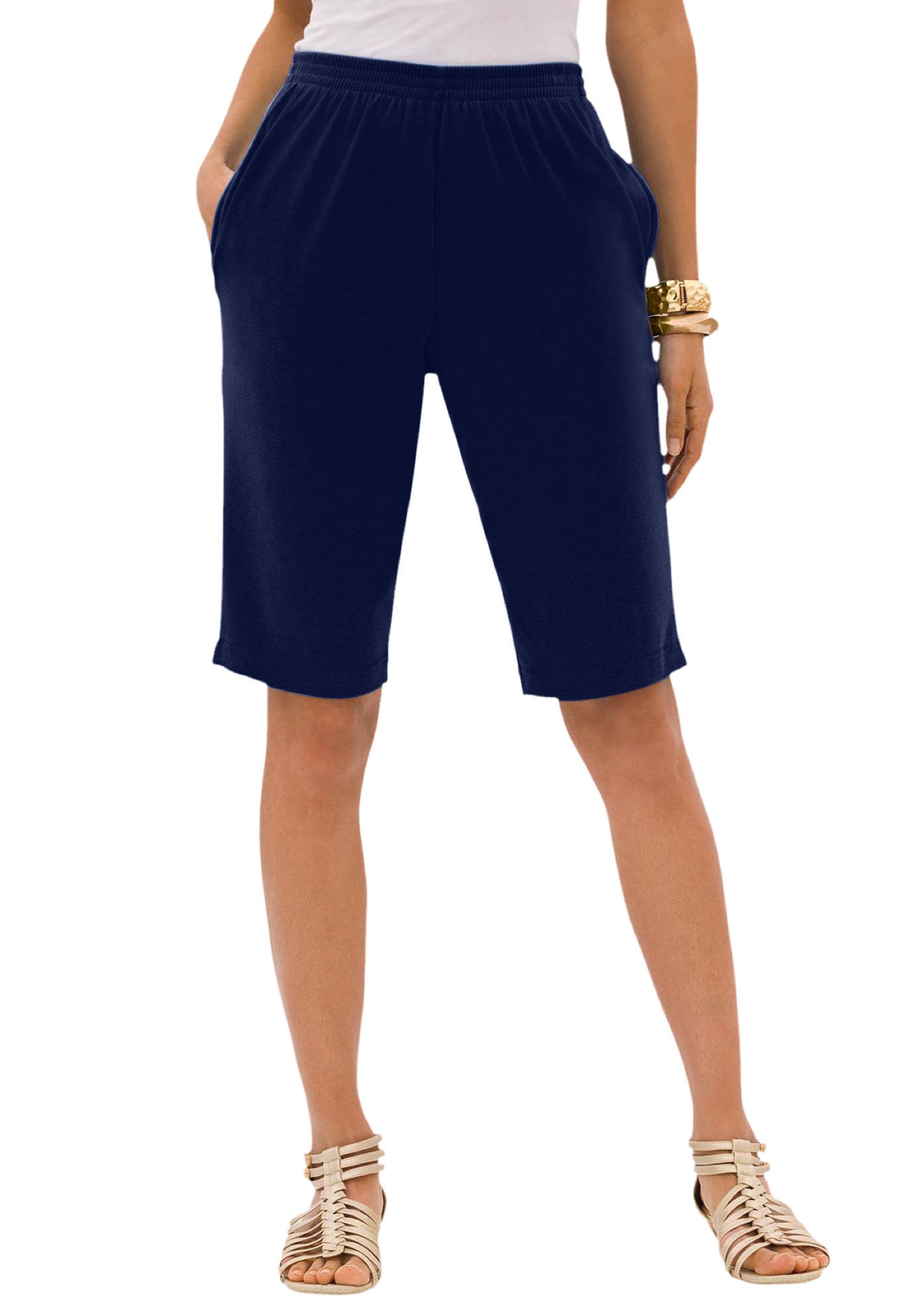 Plus Size Women's Plus Size Soft Knit Pull-on Bermuda Short by Roaman's in Navy (Size 4X) Pull On Elastic Waist