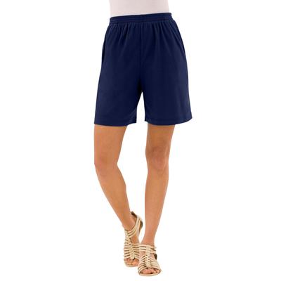 Plus Size Women's Soft Knit Short by Roaman's in Navy (Size 1X) Pull On Elastic Waist