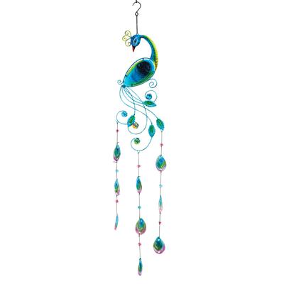 Peacock Wind Chime by BrylaneHome in Multi Glass & Metal Outdoor Patio Decor