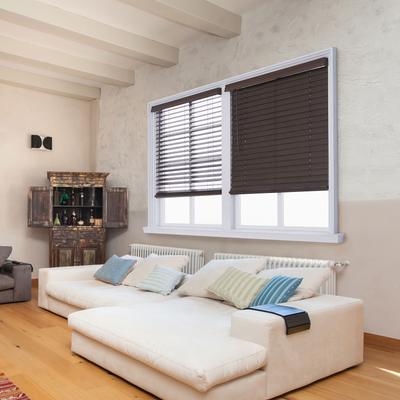 Wide Width Cut-To-Width 2" Distressed FW Blind by Whole Space Industries in Brown (Size 23" W 72" L)