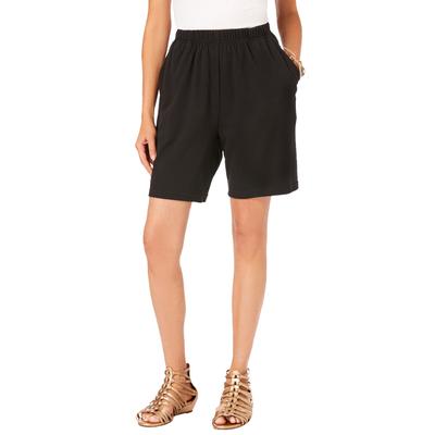 Plus Size Women's Soft Knit Short by Roaman's in Black (Size 2X) Pull On Elastic Waist
