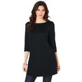 Plus Size Women's Boatneck Ultimate Tunic with Side Slits by Roaman's in Black (Size 12) Long Shirt