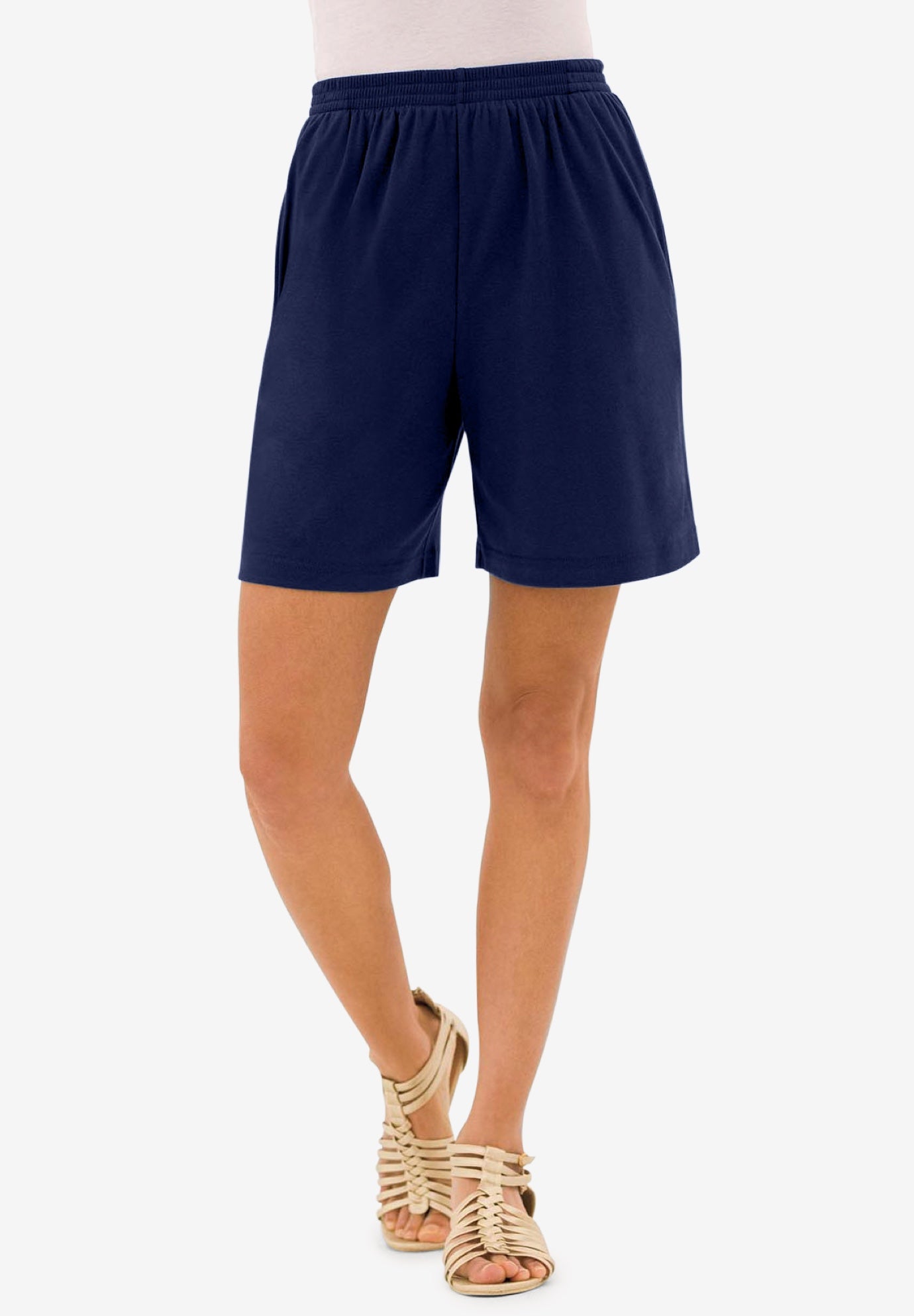 Plus Size Women's Plus Size Soft Knit Pull-On Short by Roaman's in Navy (Size 2X) Pull On Elastic Waist