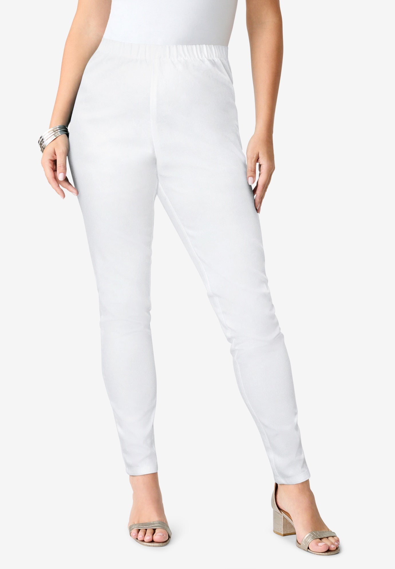 Plus Size Women's Plus Size Comfort Stretch Slim Leg Jean by Denim 24/7 by Roamans in White Denim (Size 24 W) Elastic Waist Jegging