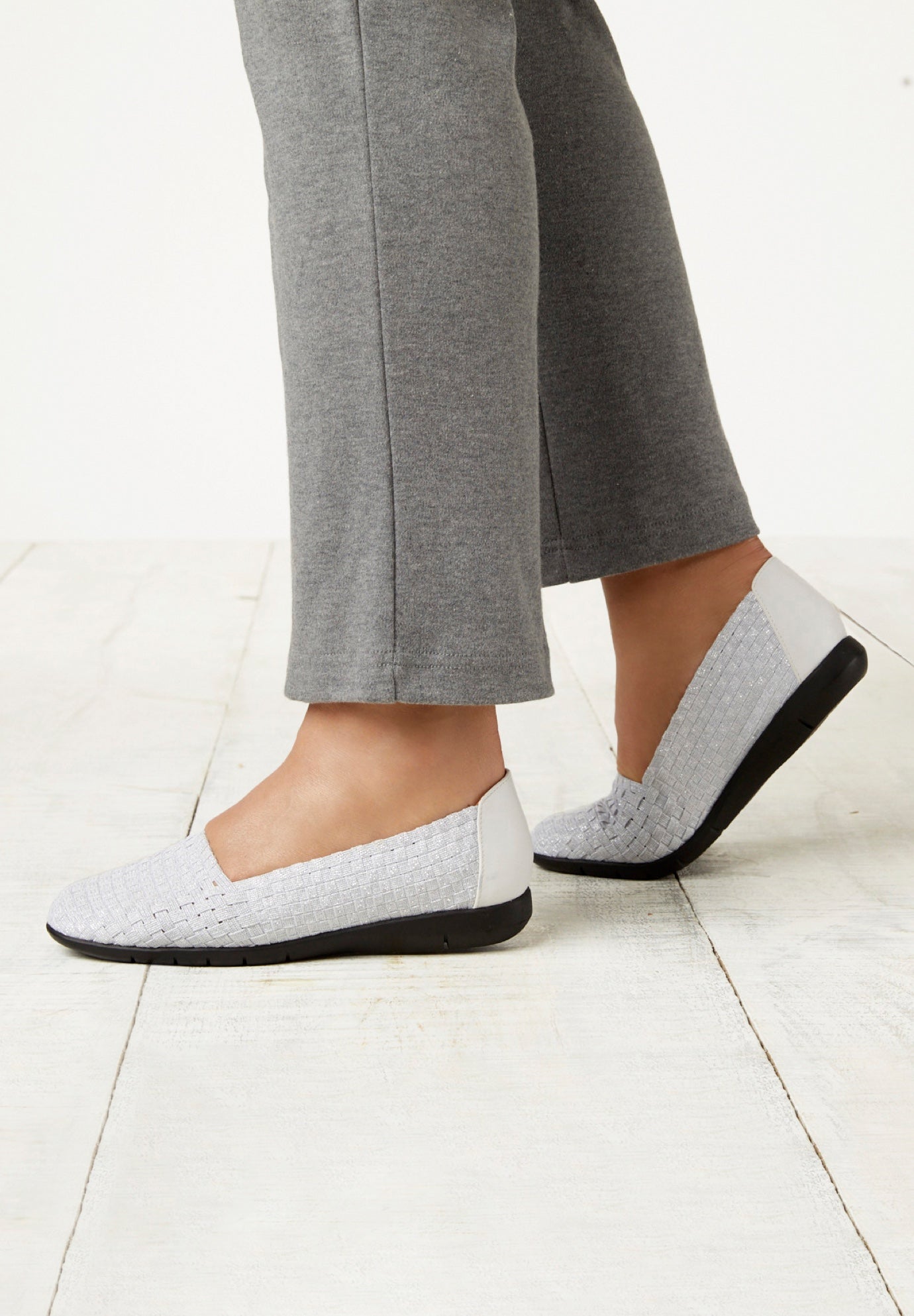 Wide Width Women's The Bethany Slip On Flat by Comfortview in White Metallic (Size 10 1/2 W)