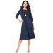 Plus Size Women's Ultrasmooth® Fabric Boatneck Swing Dress by Roaman's in Navy (Size 26/28) Stretch Jersey 3/4 Sleeve Dress