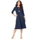 Plus Size Women's Ultrasmooth® Fabric Boatneck Swing Dress by Roaman's in Navy (Size 26/28) Stretch Jersey 3/4 Sleeve Dress