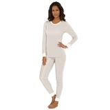 Plus Size Women's Thermal Crewneck Long-Sleeve Top by Comfort Choice in Pearl Grey Stripe (Size 1X) Long Underwear Top