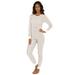 Plus Size Women's Thermal Crewneck Long-Sleeve Top by Comfort Choice in Pearl Grey Stripe (Size 1X) Long Underwear Top