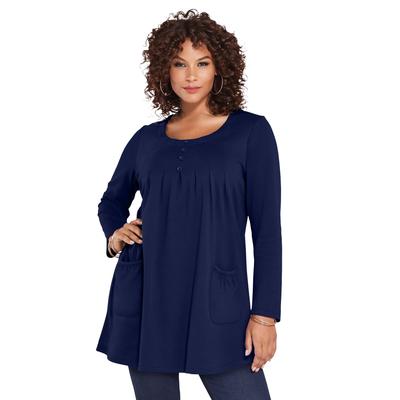 Plus Size Women's Long Sleeve Two Pocket Soft Knit Tunic by Roaman's in Navy (Size 4X) Shirt
