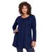 Plus Size Women's Long-Sleeve Two-Pocket Soft Knit Tunic by Roaman's in Navy (Size 4X) Shirt