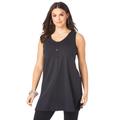 Plus Size Women's Button-Front Henley Ultimate Tunic Tank by Roaman's in Black (Size M) Top 100% Cotton Sleeveless Shirt