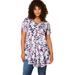 Plus Size Women's Swing Ultra Femme Tunic by Roaman's in Cool Abstract Leaves (Size 42/44) Short Sleeve V-Neck Shirt