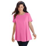 Plus Size Women's Swing Ultimate Tee with Keyhole Back by Roaman's in Vintage Rose (Size S) Short Sleeve T-Shirt