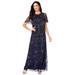 Plus Size Women's Glam Maxi Dress by Roaman's in Navy (Size 32 W) Beaded Formal Evening Capelet Gown