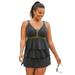 Plus Size Women's Crochet-Trim Tankini Top by Swim 365 in Black Gold Trim (Size 30)