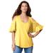 Plus Size Women's Ruffle-Sleeve Top with Cold Shoulder Detail by Roaman's in Lemon Mist (Size 26/28)