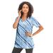 Plus Size Women's V-Neck Ultimate Tee by Roaman's in Blue Bias Stripe (Size S) 100% Cotton T-Shirt