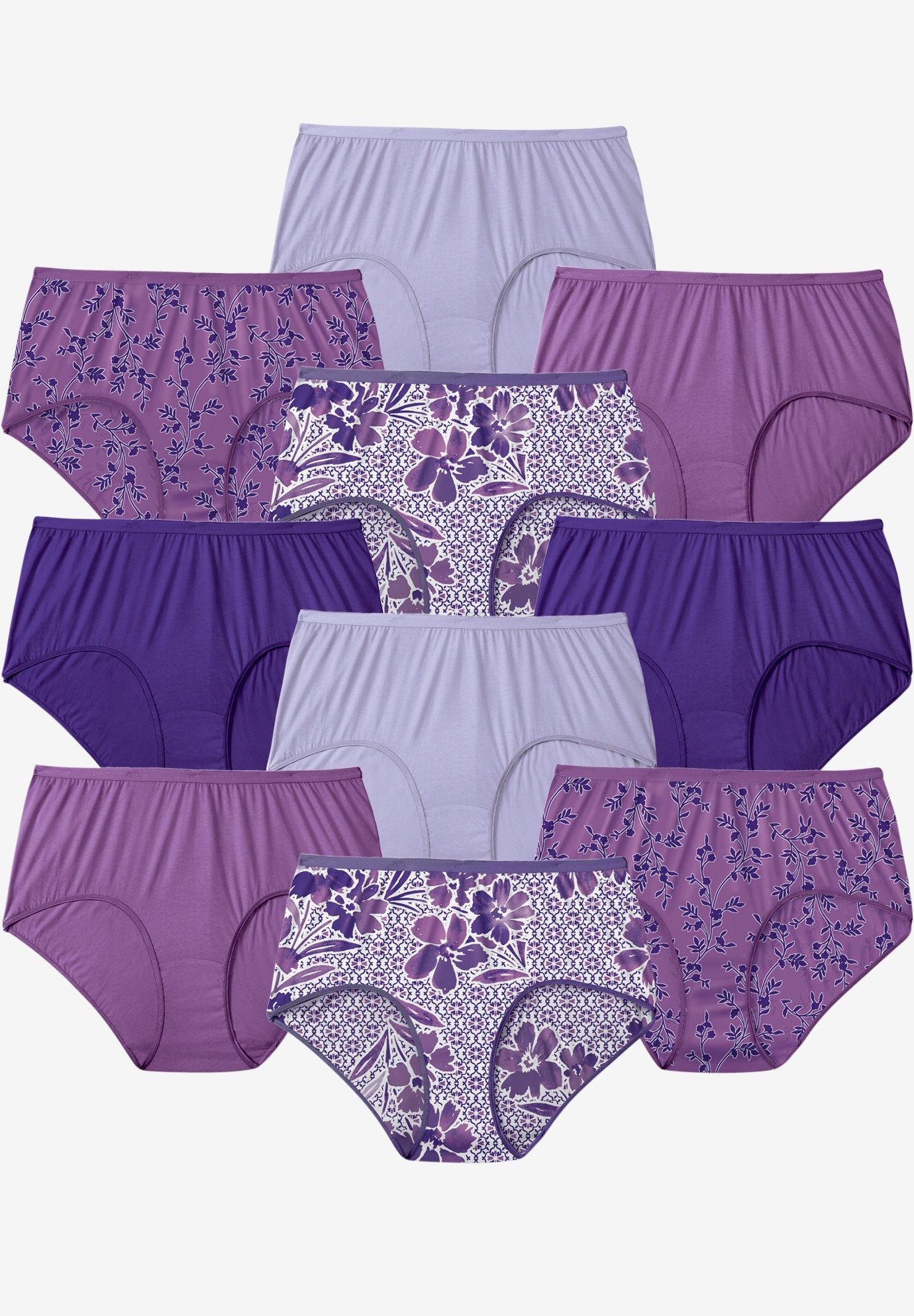 Plus Size Women's Full Coverage Cotton Brief 10-Pack by Comfort Choice in Mosaic Pack (Size 13) Underwear
