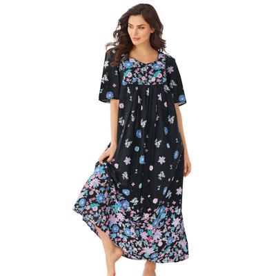 Plus Size Women's Bib Front Lounger by Only Necessities in Black Blossoms (Size M)
