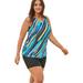 Plus Size Women's Longer-Length Racerback Tankini Top by Swim 365 in Turq Painterly Stripe (Size 32)