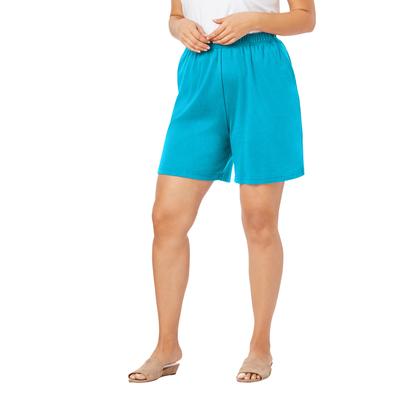 Plus Size Women's Soft Knit Short by Roaman's in Ocean (Size M) Pull On Elastic Waist