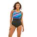 Plus Size Women's Empire-Waist Swimsuit with Molded Bra by Swim 365 in Teal Painterly Stripe (Size 14)