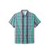 Men's Big & Tall Short-Sleeve Plaid Sport Shirt by KingSize in Tidal Green Madras (Size 4XL)