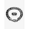 Men's Big & Tall Black Ruthenium-Plated Curb-Link 9" Bracelet and Ring Set by PalmBeach Jewelry in Stainless Steel (Size 9)