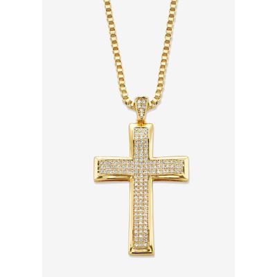 Men's Big & Tall Yellow Gold Plated Cubic Zirconia Studded Cross Pendant with 24