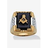 Men's Big & Tall 14K Gold-plated Onyx and Crystal Two Tone Masonic Ring by PalmBeach Jewelry in Gold (Size 8)
