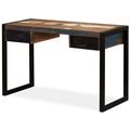Helloshop26 - Bureau table meuble travail informatique avec 2 tiroirs bois de récupération massif