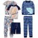 Simple Joys by Carter's Baby-Jungen 6-Piece Snug Fit Cotton Pajama Pyjama-Set, Grau Autos/Marineblau Streifen/Textaufdruck, 5 Jahre (3er Pack)