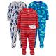 Simple Joys by Carter's Baby-Jungen 3-Pack Loose Fit Flame Resistant Polyester Jersey Footed Pajamas Kleinkindschläfer, Blau Chameleon/Grau Haifisch/Rot Streifen, 12 Monate (3er Pack)