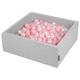 KiddyMoon 90X30cm/300 Balls ∅ 7Cm / 2.75In Square Baby Foam Ball Pit Made In EU, Light Grey:Light Pink/Pearl/Transparent