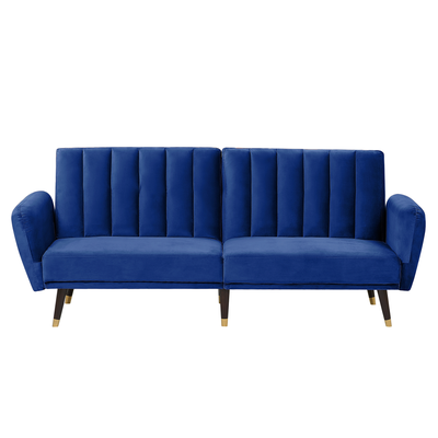 Schlafsofa Marineblau Samtstoff mit 3-fach verstellbarer Rückenlehne Schlaffunktion 3-Sitzer Sofa Glamour Stil