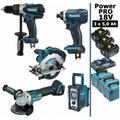 Pack Power pro Makita 18V: Perceuse 91Nm DDF458 + Meuleuse 125mm DGA504 + Scie circulaire 165mm