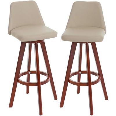 2er-Set Barhocker HHG 569, Barstuhl Tresenhocker, Holz Kunstleder drehbar MVG-zertifiziert creme Image