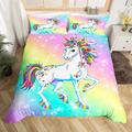 Rainbow Horse Cute Unicorn Comforter Cover for Kids Girls Children Gift Cartoon Duvet Cover Colorful Glitter Bedding Set Girly Pink and Blue Pastel 3 Piece Trendy Bed Spreads King (2Pillow Case)